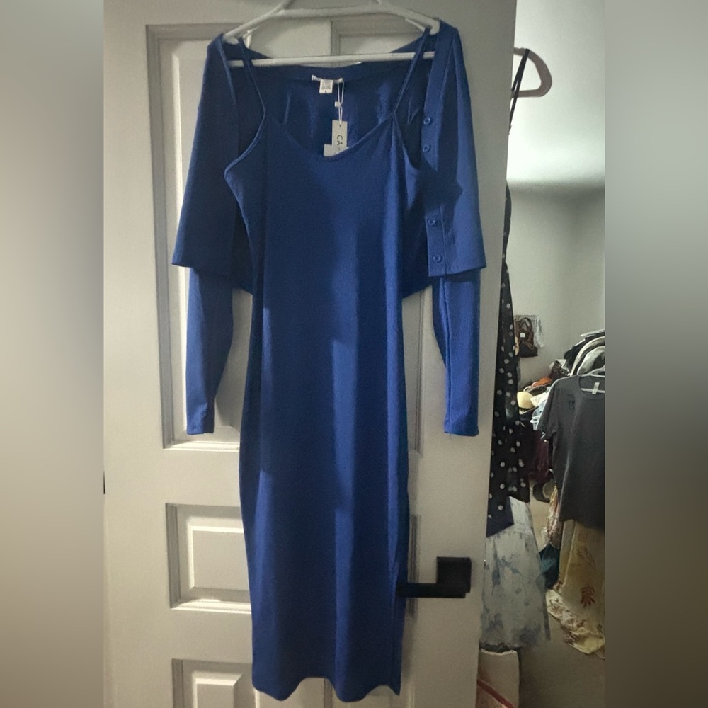 Elegant Blue Dress with matching cardigan